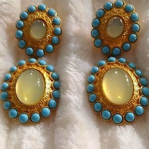 FUN GOLD TONE & TURQUOISE EARRINGS
